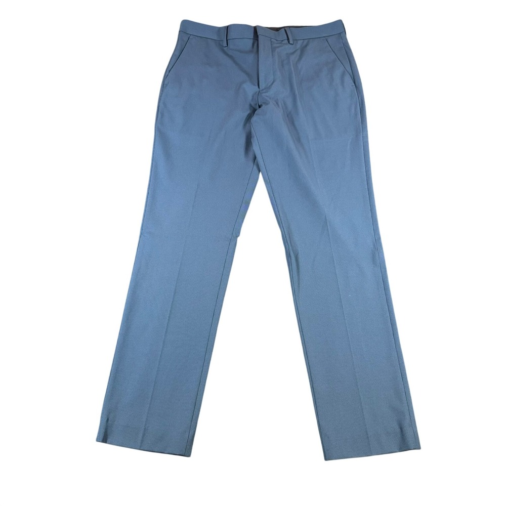 Mens Express Slate Blue Micro Pattern Flat Front Dress Pants Extra Slim 31x32